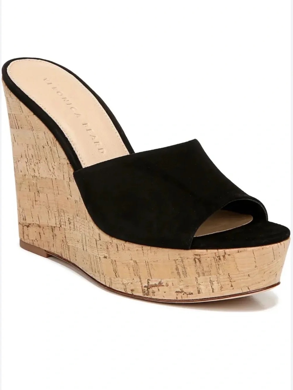 Veronica Beard Black Suede Dali Cork Slip-On Platform Wedge Sandals - Size 8